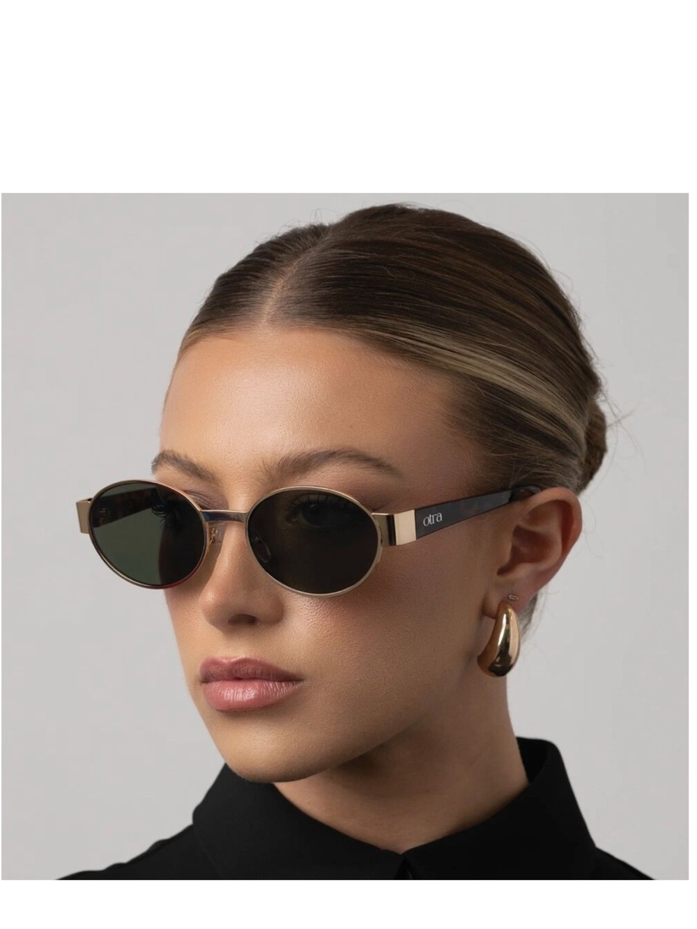 Otra Black & Gold Round Sunglasses for Women